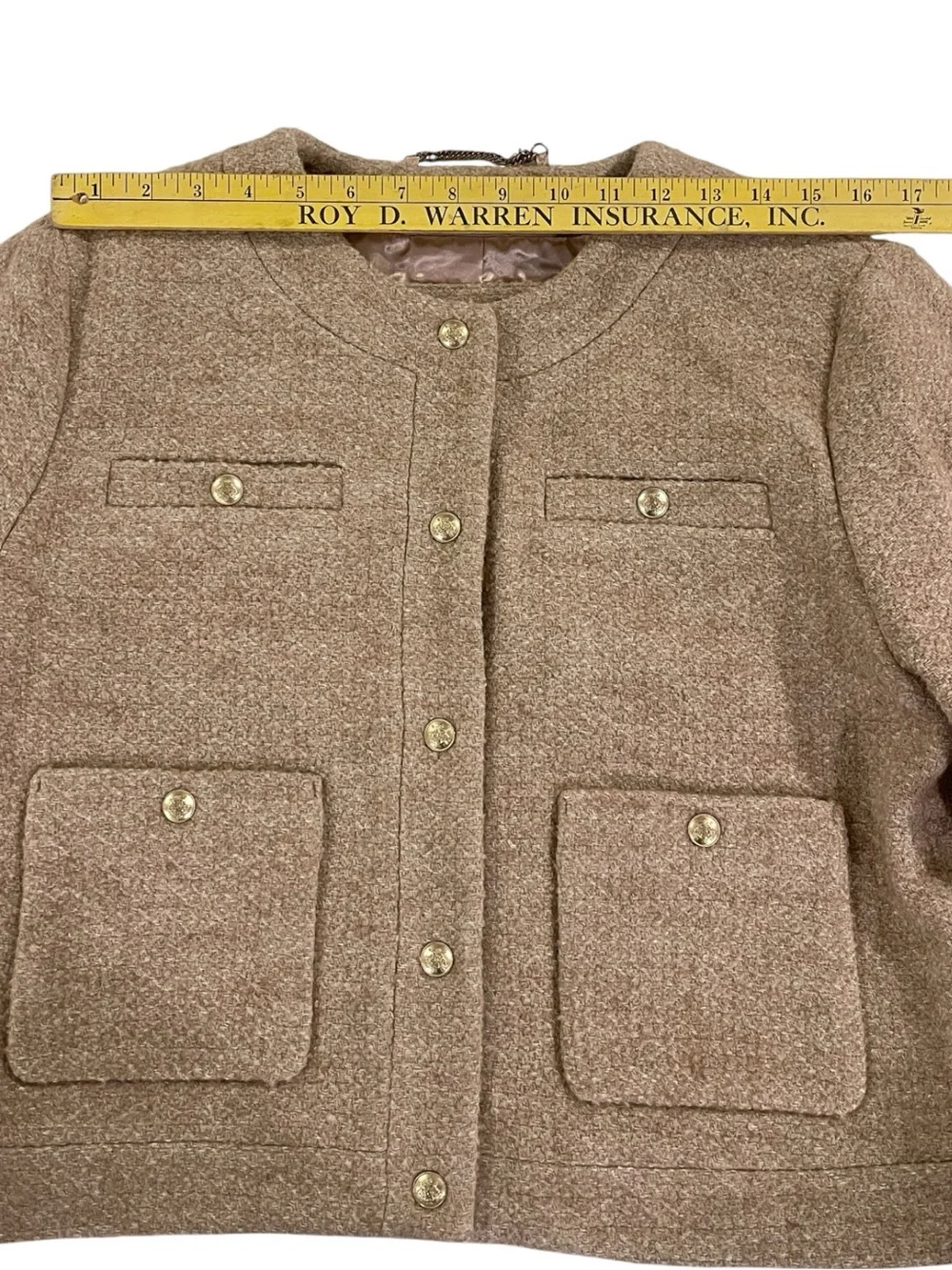 J. Crew Cream Bouclé Collarless Jacket with Gold Buttons